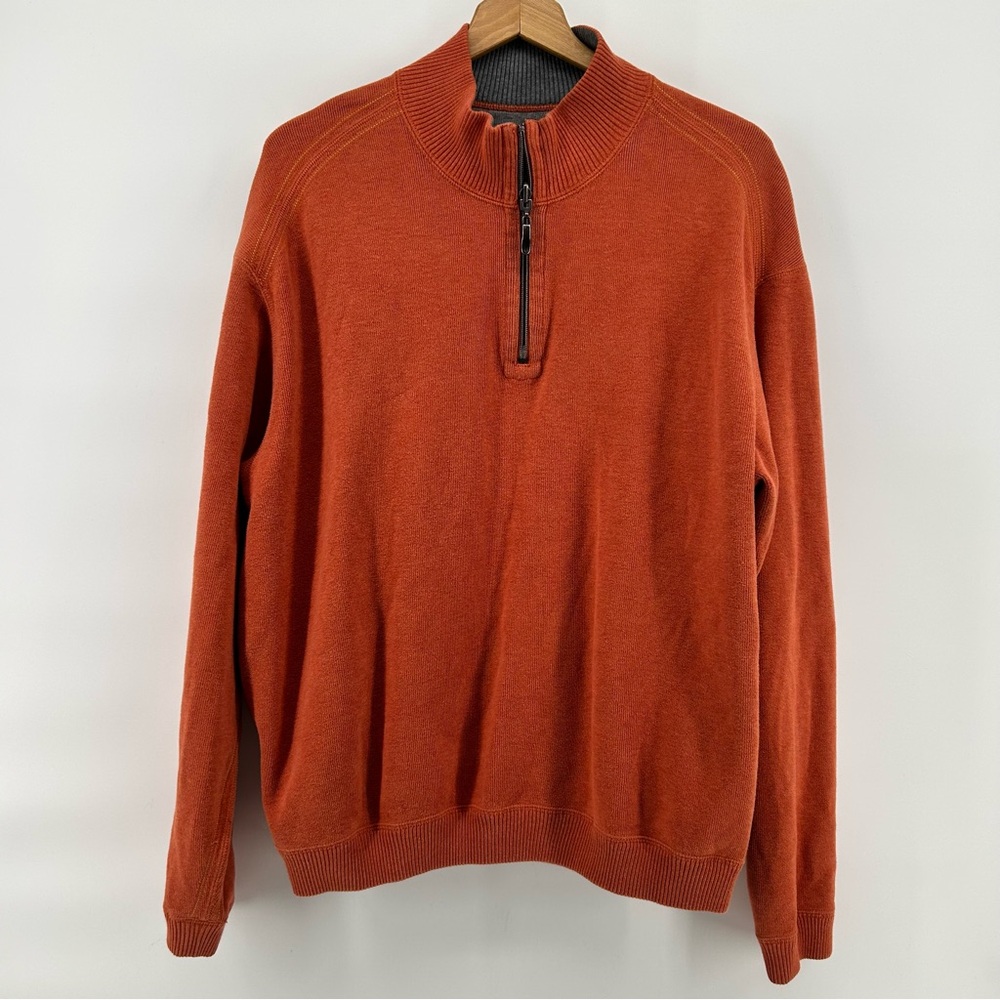 Tommy Bahama Sweater 1/4 Zip Men's XL Earthy‎ Orange Reversible Gray Cotton